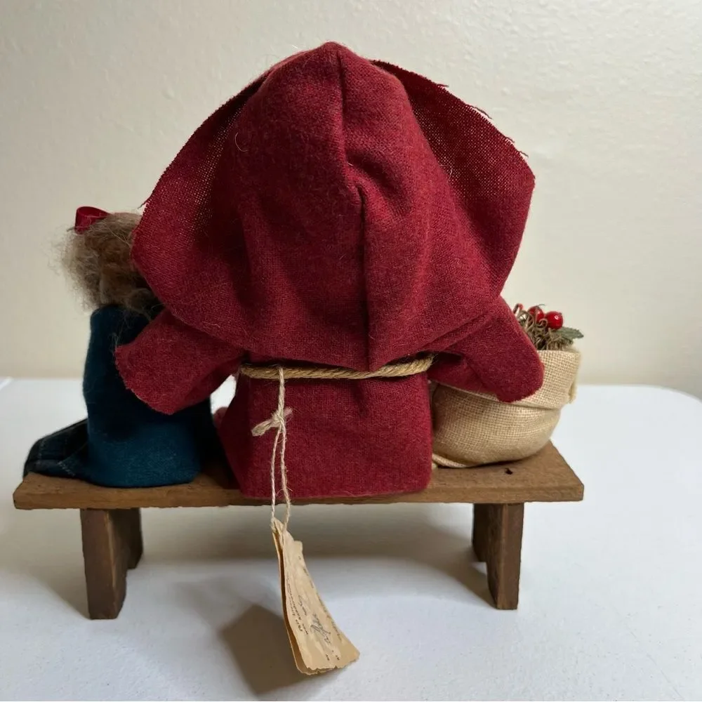 Vintage Lizzie High Wooden Folk Dolls Removable Santa Child Bench Handcrafted